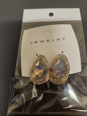 Gold-Tone Teardrop Crystal Stud Earrings - Iridescent